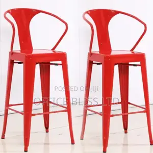 Industrial Metal Enamel 24" Bar Stools - Set of 2 - Red