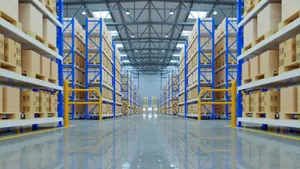 Warehouse Storage Rack With Lift, Conveyor and Stairs