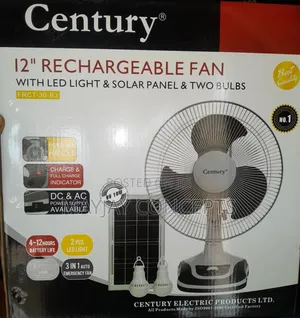 12" Century 3in1 Table Solar Fan+Panel+LED Light+2-bulbs