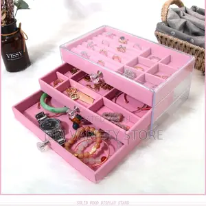 Flannelette 3-Drawer Acryic Jewelry Box Organizer (Pink)