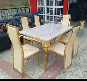 6seaters Classic Luxury Marble Dining Set, Gold/Superior.