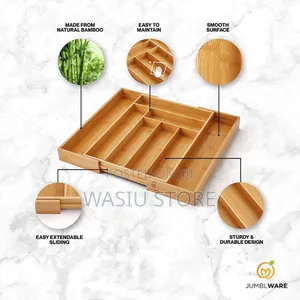 Bamboo Drawer Organizer and Extendable Silverware Organizer