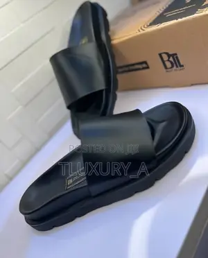 Men’S Pure Leather Black Slide