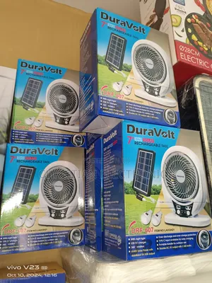 Duravolt 7" Rechargeable Fan With Solar Panel and 2bulbs