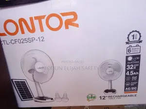 Chagerable Table Fan Solar Panel With 2 Light 12"Inches
