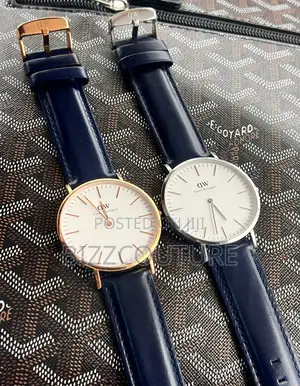 Daniel Wellington Blue Leather Flat Bezel Battery Watch