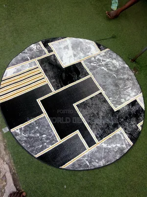 5 Feets Round Modern Black Turkish Centre Rug