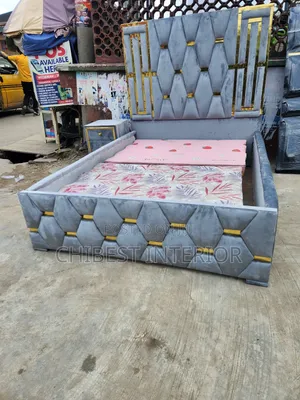 Grey Padded 4.5by6 Bed With Side Drawer