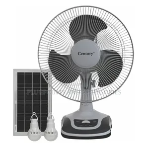 12" Century Rechargeable Table Fan+ Solar Panle + 2 Bulbs