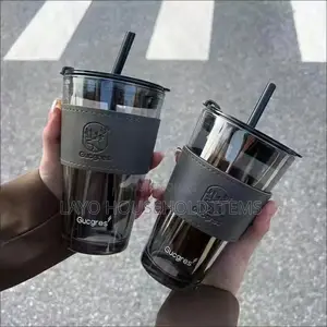 Glass Cup With Lid and Straw