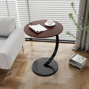 Modern Round Wood Metal C- Side Table