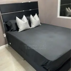 Upholstered Gray Velvet Bed Frame With Headboard
