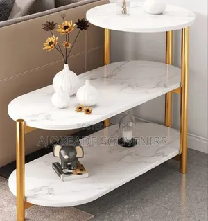 3 Tier Side Table With White Marble Finish Gold Iron Frame
