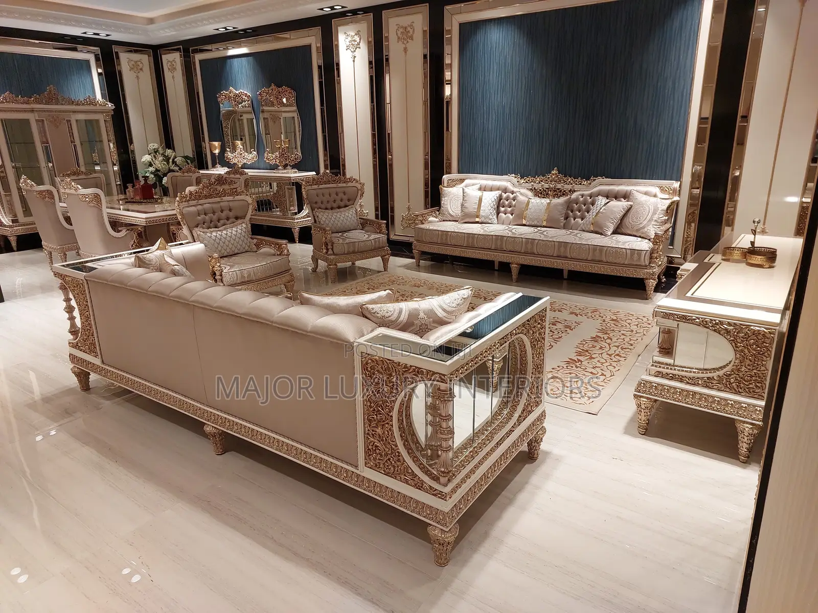 Complete Sofa Set, Dining, Console And Shelves