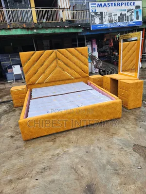 Padded 7by7 Bed Frame With Dresser and Bed Sides.