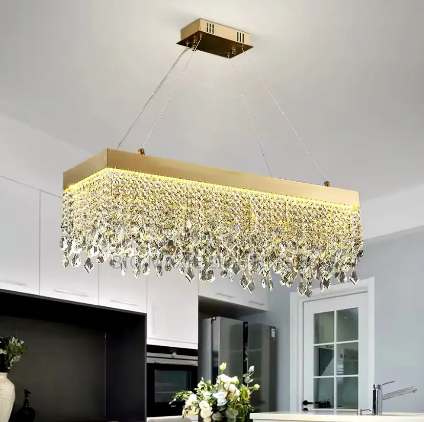 Modern Rectangular Crystal Chandelier for Dining Room
