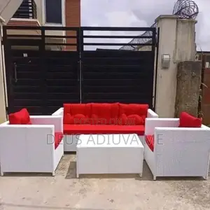 Complete Set of Box Chairs in White Karnash and Red Cushion