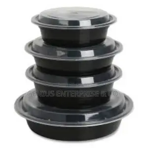 Disposable Pp Soup Bowl With Black Sealed Lid Thick Plastic Packaging