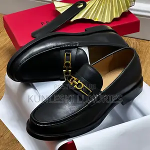 Original Ferragamo Men Black Loafers Leather Shoe