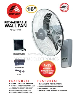 Andrakk Rechargeable Wall Fan [Adk2416]