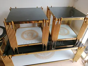Luxury Turkey Set of Gold Center Table and Stool