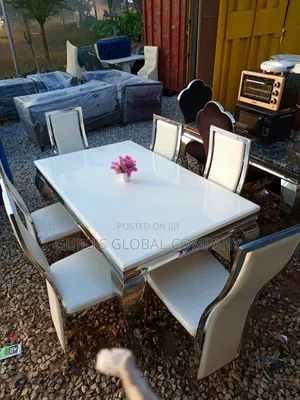 6 Seaters Foreign Marble Top Dining Set Milkfish Shining