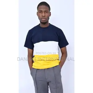 Danami Colour Block Round Neck T-Shirt- N Blue, White, Yello
