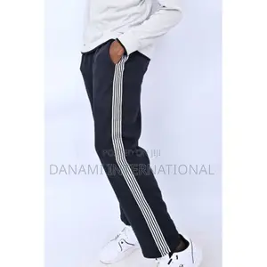 Danami Track/Sweat Pants Joggers- Black With 4 White Stripes