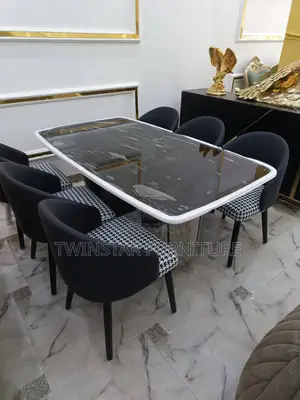 New Modern Luxury Marble/ Glass Top Dinning Table Set
