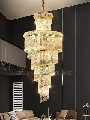 Modern Spiral Staircase, Duplex Crystal Chandelier Light