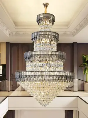 Modern Spiral Open Parlor Duplex Staircase Chandelier Light