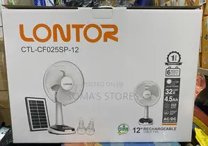 12” Lontor Rechargeable Fan With Solar