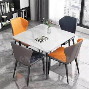 4-Person Large Glossy Marble Dining Table