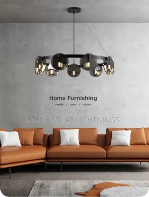 Modern Minimalist Black Glass Round Chandelier Light