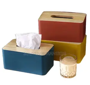 Wooden Top Desktop Tissue Holder