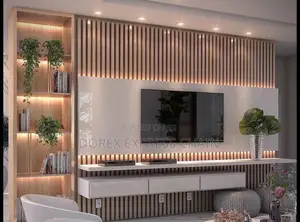 Wall to Wall Panel Fitted Tv Console With Two Shelves