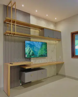 Compact Floating Media Console With Built-in Lights