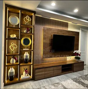 Luxury Wall-mounted Tv Console With Led Glass Shelves