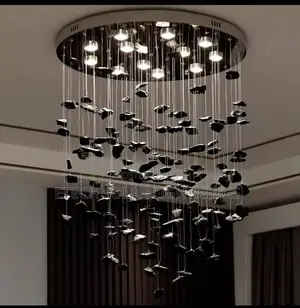Modern Black Art Luxury Stone Design Staircase Chandelier