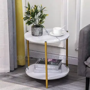 2 Tier Round Marble Coffee Side Table