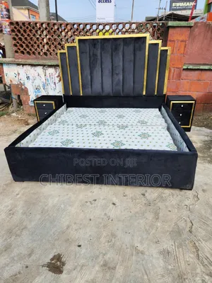 Black Design 6by6 Bed With Gold Stripes