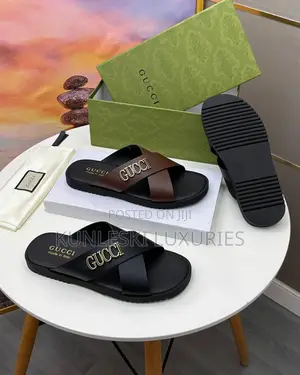 Original Gucci Cross Leather Slippers for Men