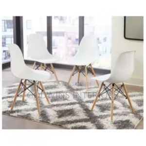 Dinning Plastic Chair With Wooden Leg- Set of 4- White