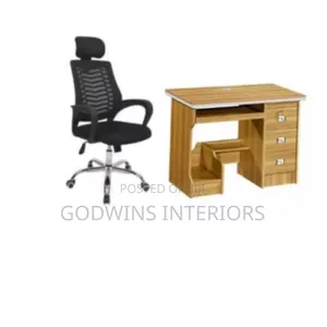 Swivel Mesh Chair With Headrest Office Table Set