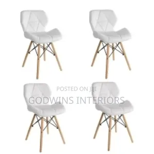 Dinning Leather Chair With Wooden Leg- Set of 4- White