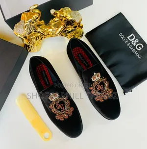 Suede Loafers Shoes- Black and Red