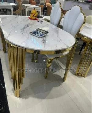 Brand New Golden Marble Top Dinning Sets, 6 Seaters.