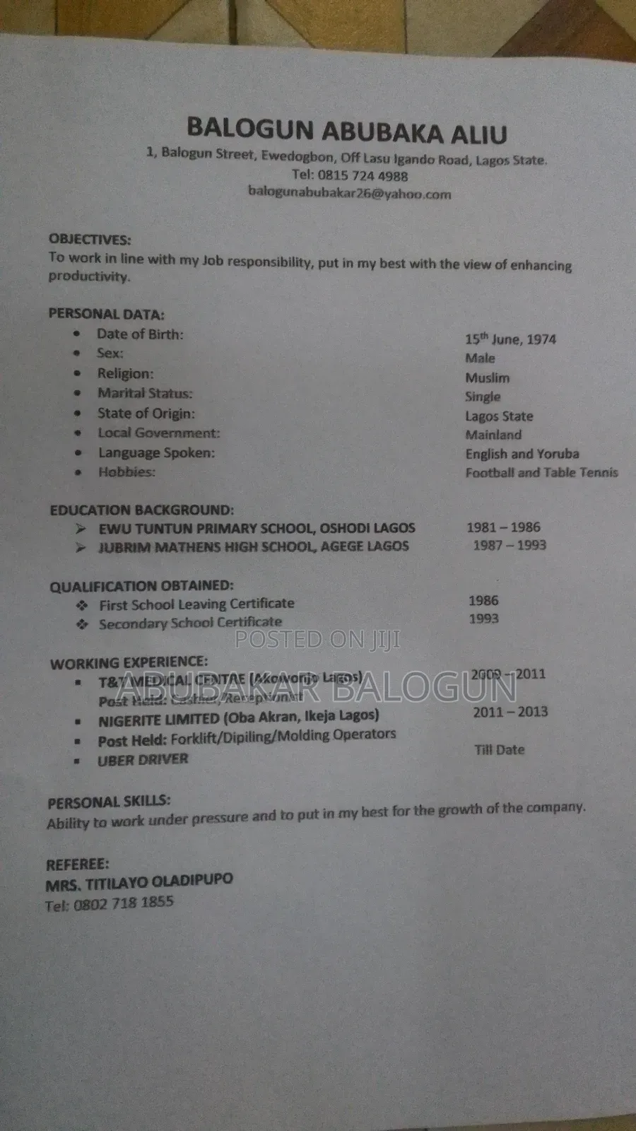 Application for Driver Job
