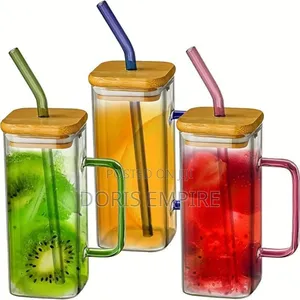 Qaulity Cute Glass Cup With Bamboo Lid Straw.