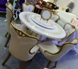 Classic Luxury Scottish Royal Dinning Set,Rolling Marble Top
